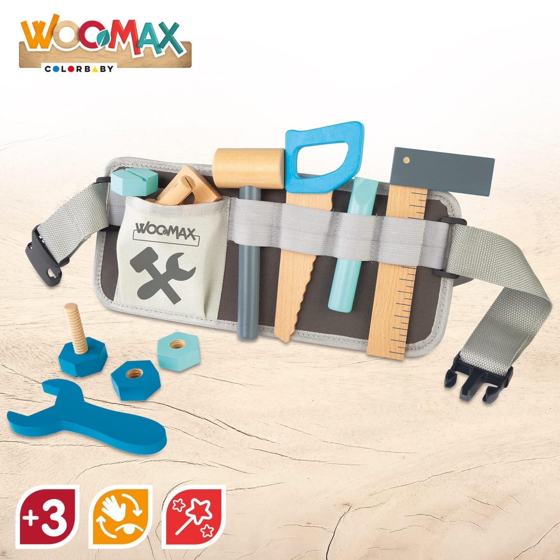 Uppsättning med 12 byggsatser i trä med verktygsbälte Woomax Eco