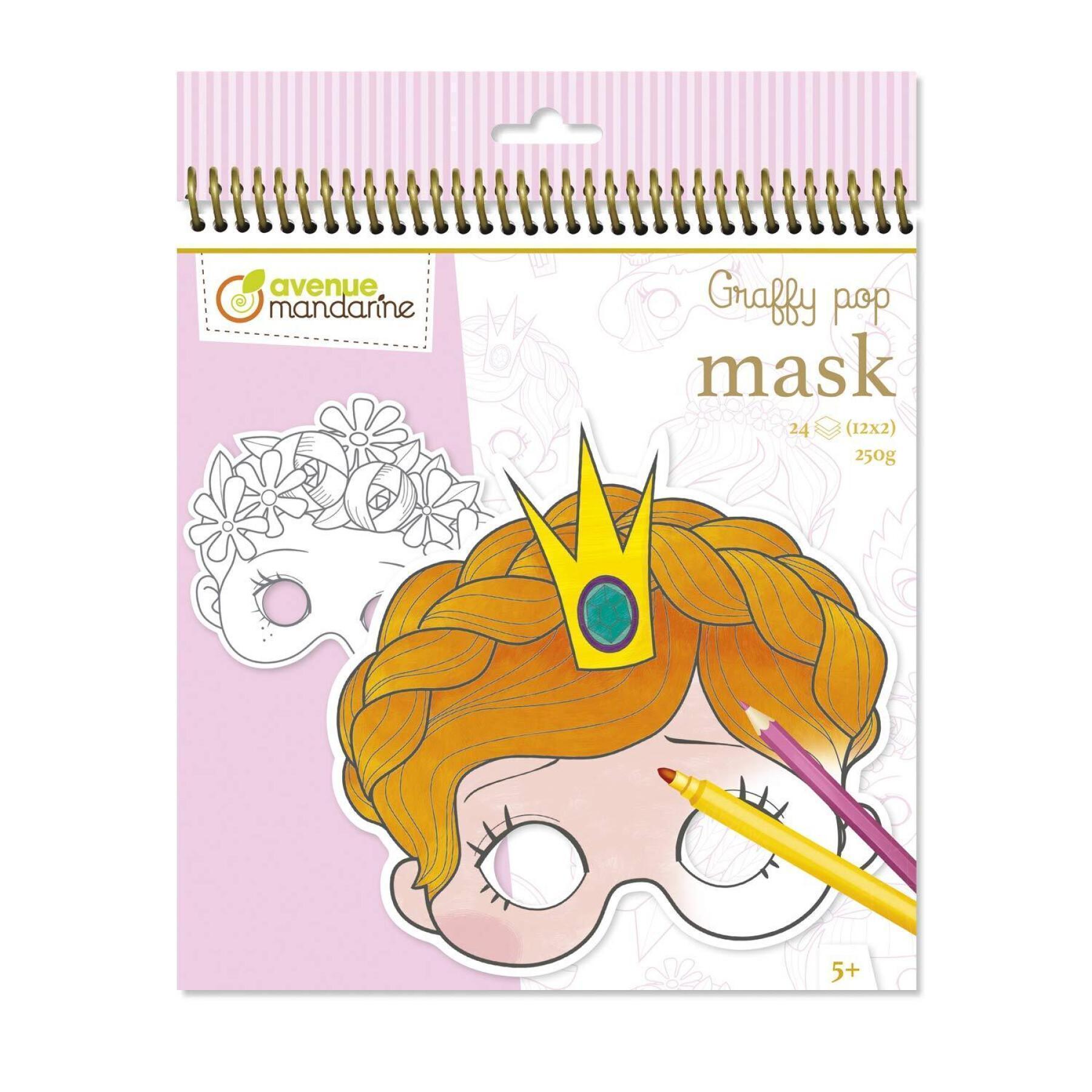 24 maskeringsark för färgläggning och klippning för flickor Avenue Mandarine Graffy Pop Mask