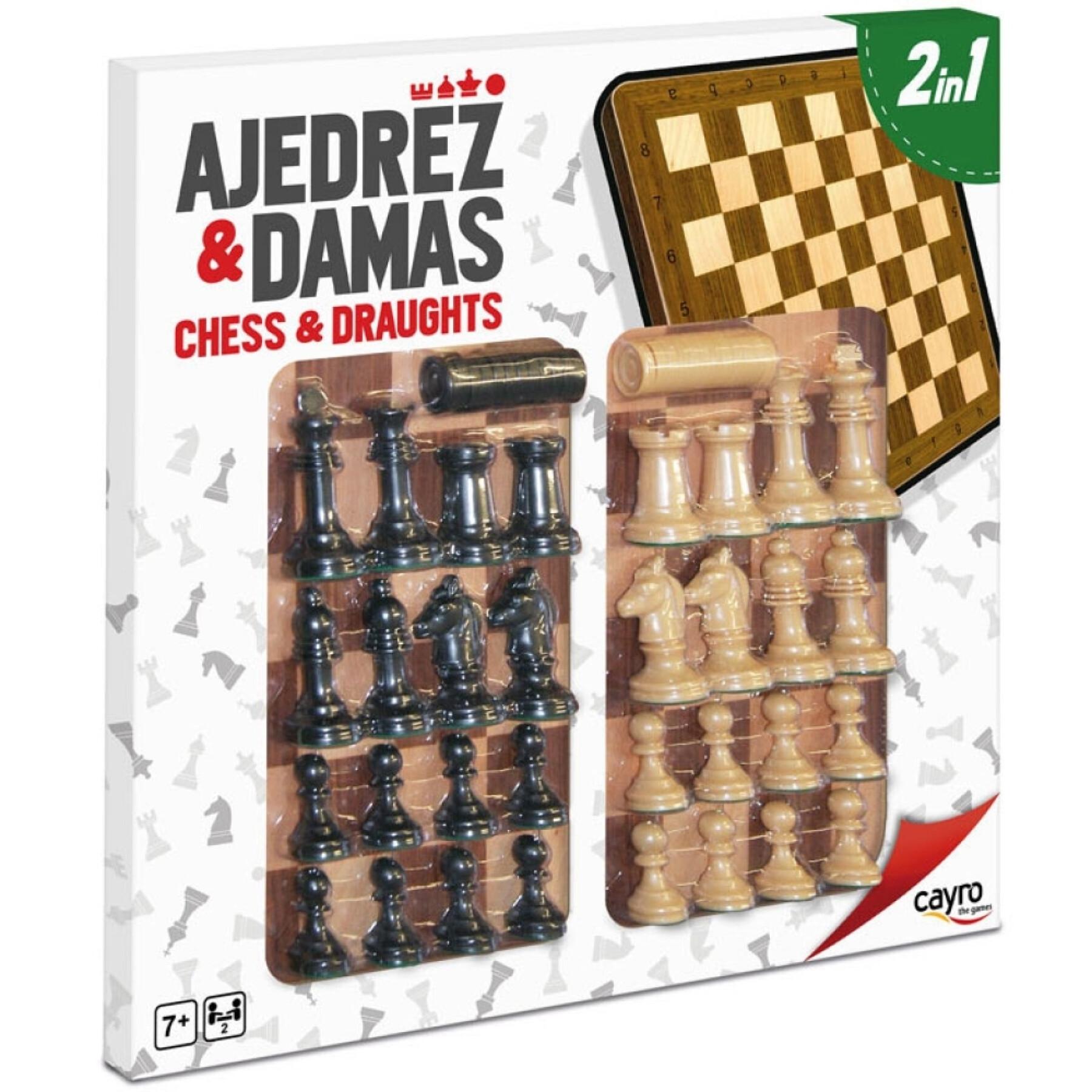 Komplett schack- och damspel i trä Cayro