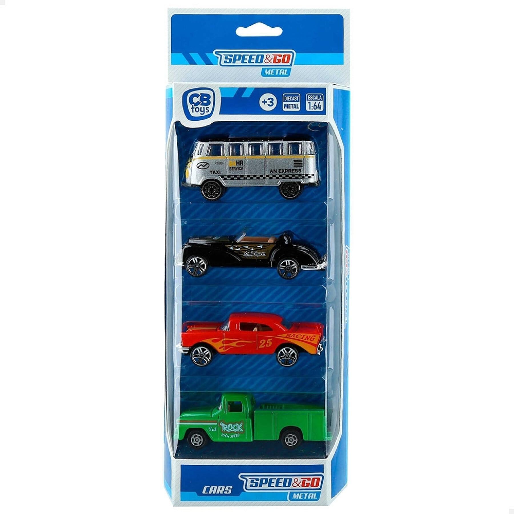 Set med 4 olika metallbilar i skala 1:64 CB Toys Speed&go