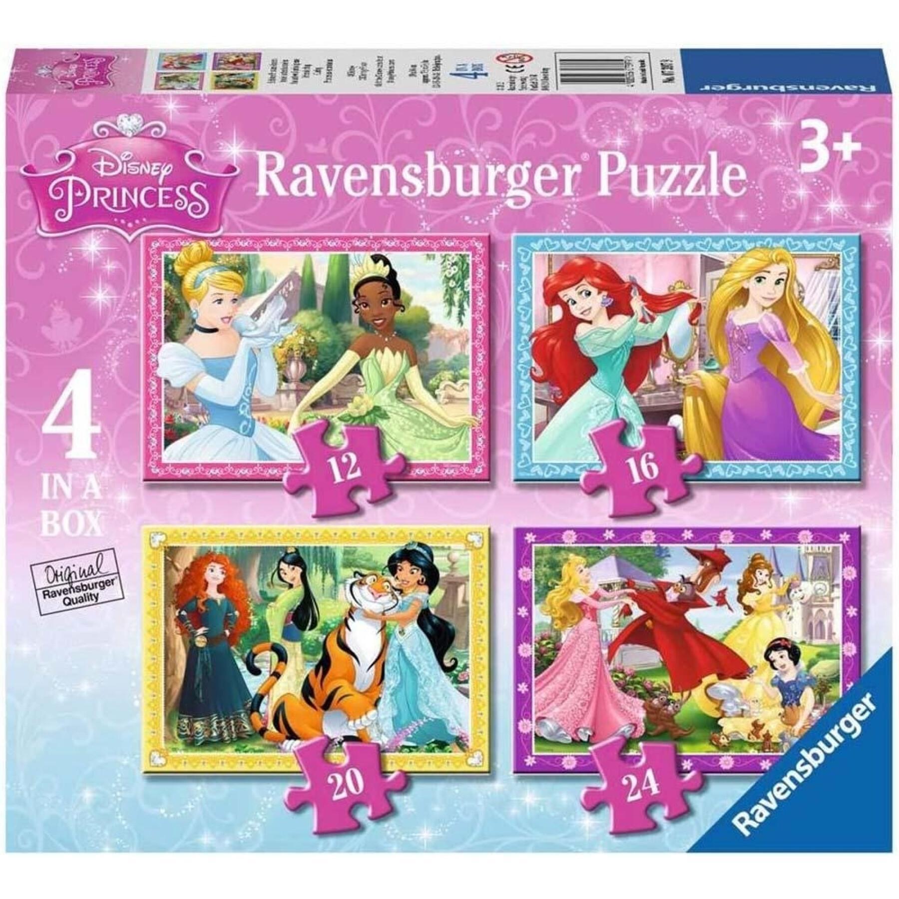 Pussel med 4 x 1-12-16-20-24 bitar Disney Princess