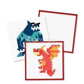 Häfte med 24 färgglada illustrationer att reproducera på kvadratiska pappersark Fantastiska djur Avenue Mandarine Pixel