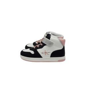 Högklackade sneakers med snörning och kardborreband för barn Calvin Klein black/white/pink