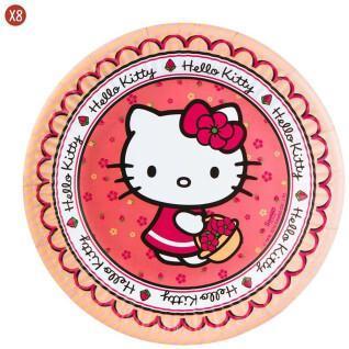 Förpackning med 8 papperstallrikar Hello Kitty