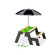 Sand- och vattenaktivitetsbord och picknickbord (1 bänk) med parasoll och trädgårdsredskap Exit Toys Aksent